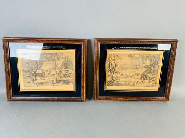 Image for (2) Antique Framed Currier and Ives Lithographs