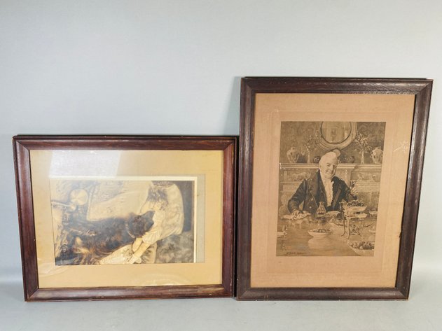 Image for (2) Antique Black and White Prints, (1) Visible Signature by Artist