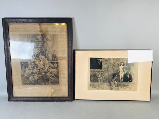Image for (2) Antique Black and White Prints, Both Signed by Artist, (1) Printer's Proof