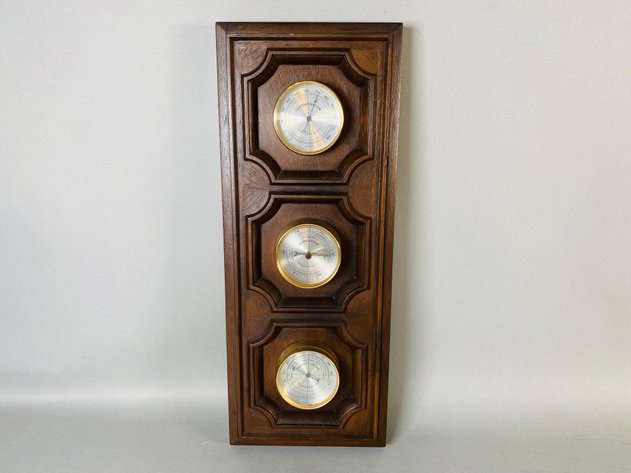 Image for Vintage Wood Tone Barometer and Framed Young Girl Reading Portrait on Board