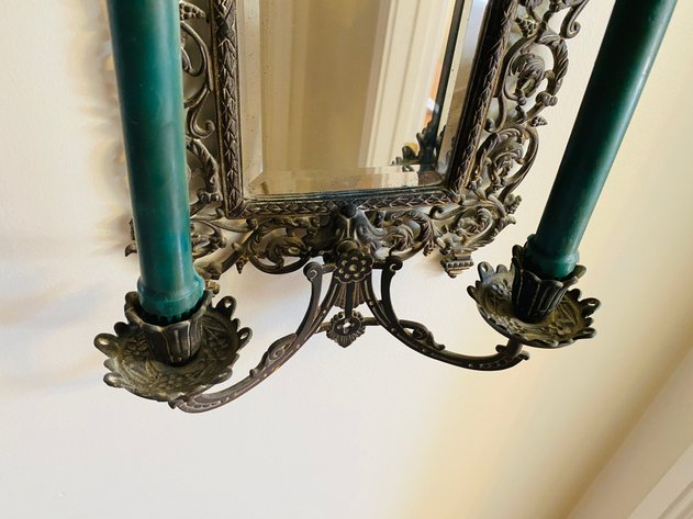 Image for Antique Cast Metal Baccus Wine God Mirrored Wall Sconce/Candle Holder