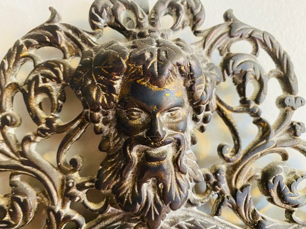 Image for Antique Cast Metal Baccus Wine God Mirrored Wall Sconce/Candle Holder