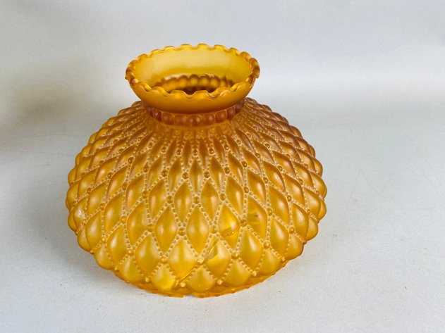Image for (4) Vintage Glass and Metal Oil Lamps with Amberina Glass Hobnail Shades