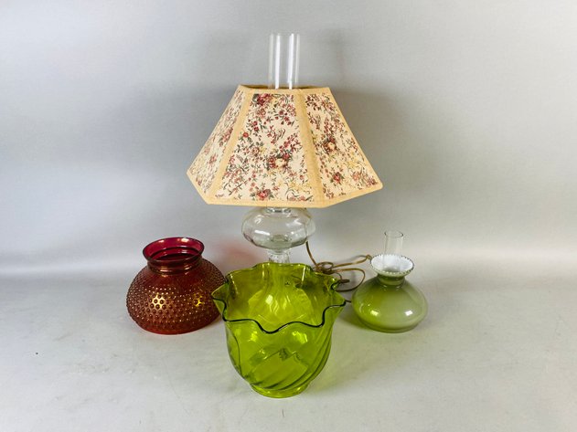 Image for Assortment of Vintage Oil Lamps and Glass Shades