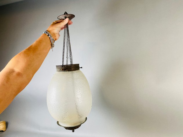 Image for 1930s Art Deco Etched Glass Pendant Light