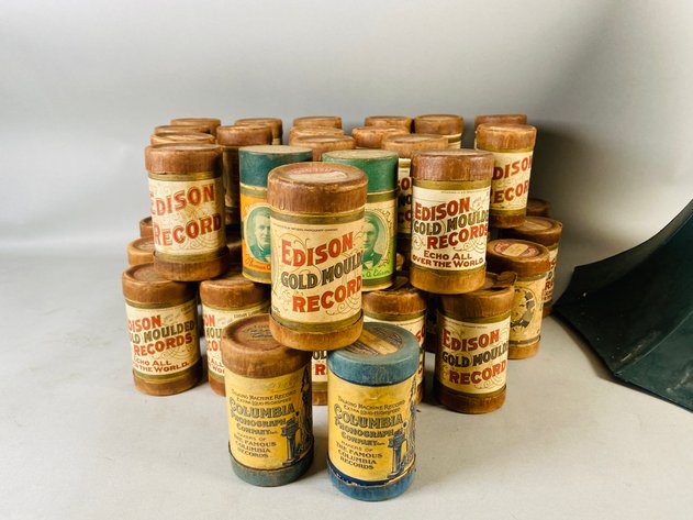 Image for Collection of (45+) Phonograph Records In Original Cases, Circa 1900 and Edison Home Phonograph 31