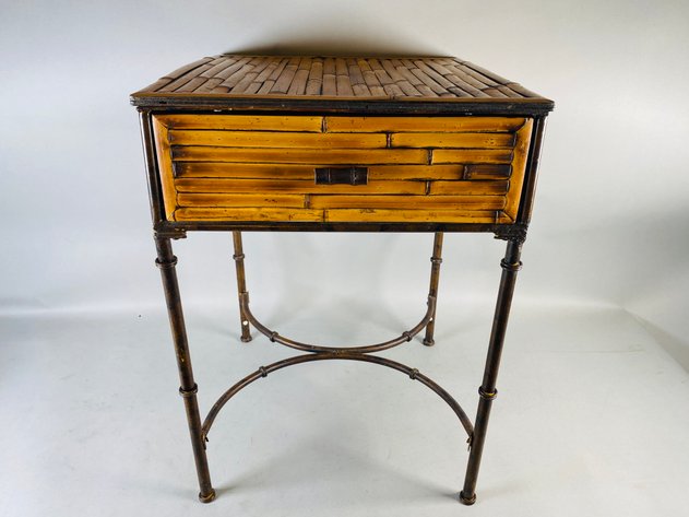Image for Vintage Split Bamboo Table with Giacometti Style Metal Legs
