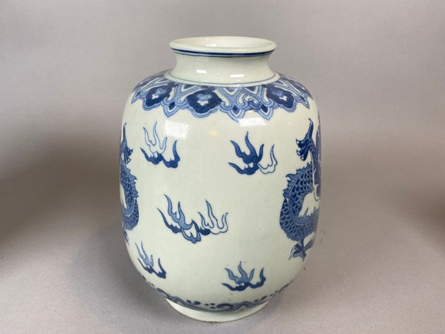 Image for (2) Matching Chinese Blue White Dragon Porcelain Vases