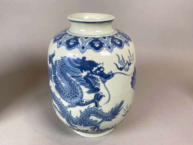 Image for (2) Matching Chinese Blue White Dragon Porcelain Vases