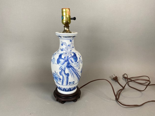 Image for (2) Blue and White Botanical and Bird Porcelain Lamps