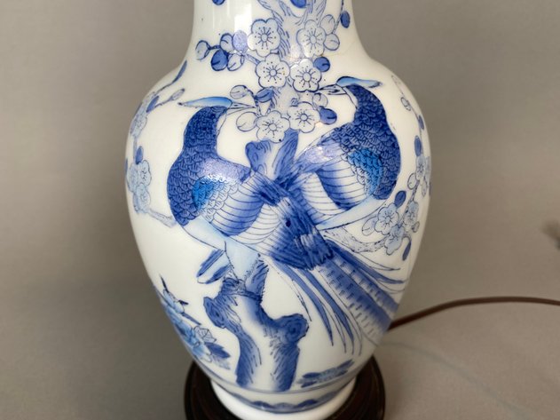 Image for (2) Blue and White Botanical and Bird Porcelain Lamps