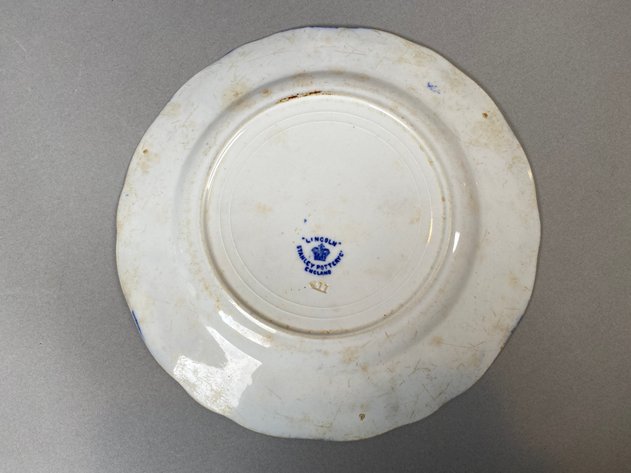 Image for Antique Ironstone Teapot in Flow Blue and (2) Blue White Decorative Plates