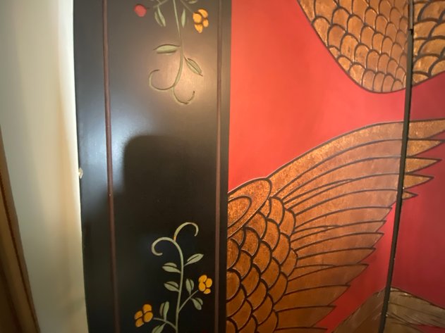 Image for Japanese 20th Century Red and Black Lacquered 6 Panel Folding Screen with Gilt Crane Motif