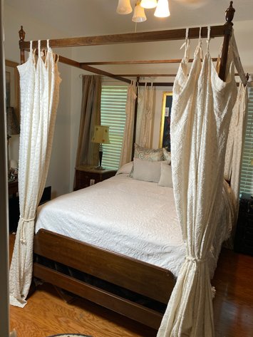 Image for Vintage Solid Wood (4) Poster Full Size Canopy Bed with Curtains