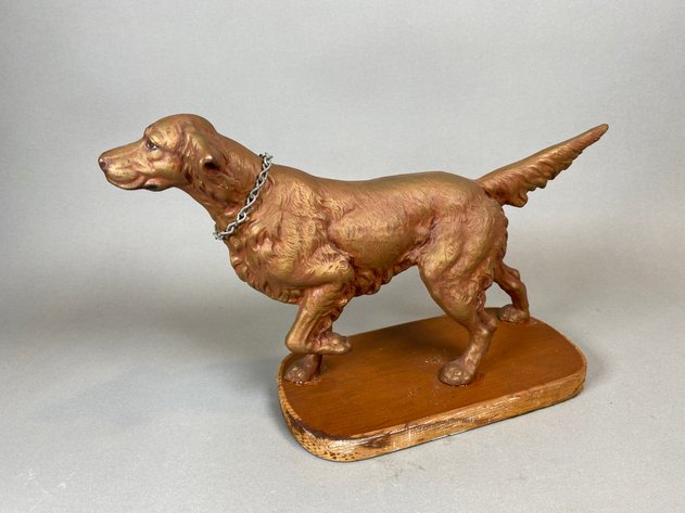 Image for Antique Cast Metal Figural English Pointer Dog Glued to Board