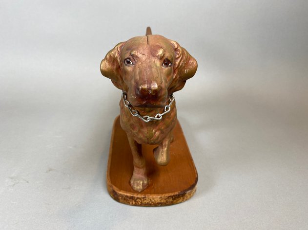 Image for Antique Cast Metal Figural English Pointer Dog Glued to Board