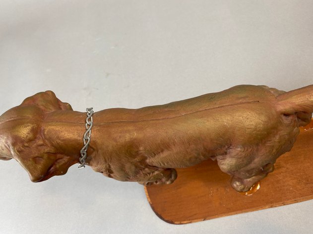 Image for Antique Cast Metal Figural English Pointer Dog Glued to Board