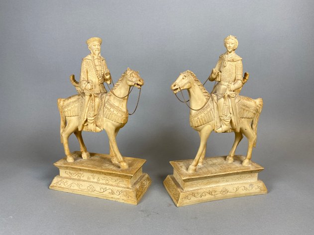 Image for (2) Vintage Resin Chinese Warrior Figurines