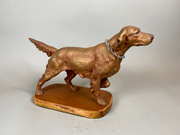 Image for Antique Cast Metal Figural English Pointer Dog Glued to Board
