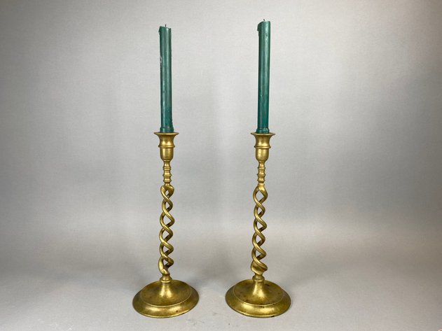 Image for Antique Brass Barley Twist Candle Sticks