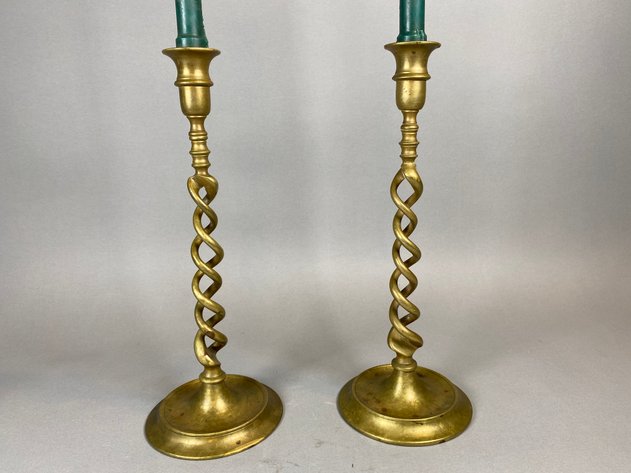 Image for Antique Brass Barley Twist Candle Sticks