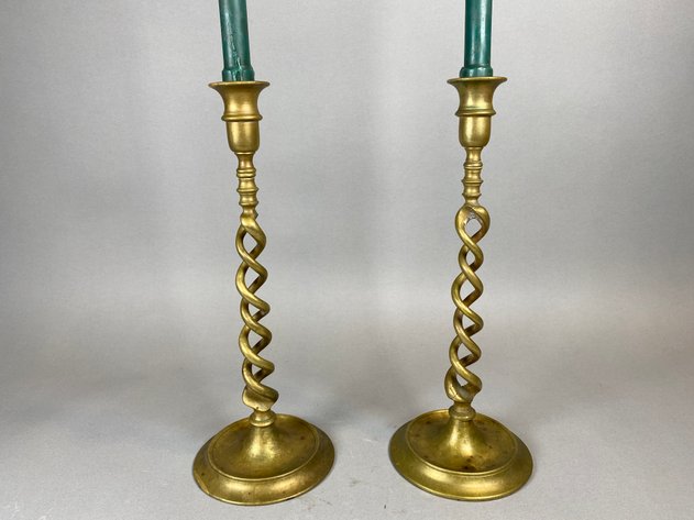 Image for Antique Brass Barley Twist Candle Sticks