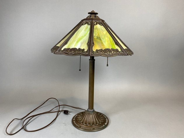 Image for Vintage Slag Glass Tiffany Style Table Lamp