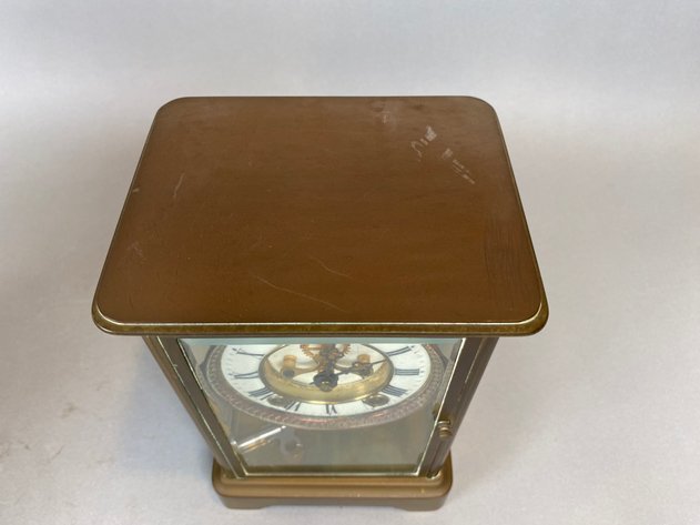 Image for Antique Brass Ansonia Clock Company Mantle Clock with Key