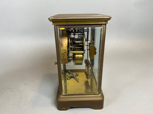 Image for Antique Brass Ansonia Clock Company Mantle Clock with Key