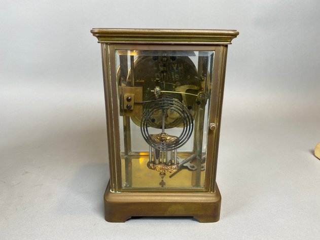 Image for Antique Brass Ansonia Clock Company Mantle Clock with Key