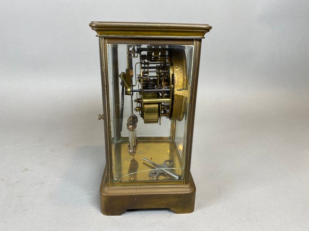 Image for Antique Brass Ansonia Clock Company Mantle Clock with Key