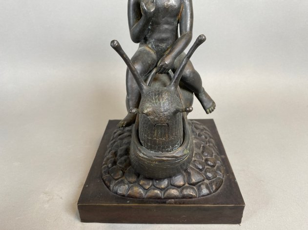 Image for Vintage Mythical Bronze Cherub Riding Snail Sculpture Maitland Smith