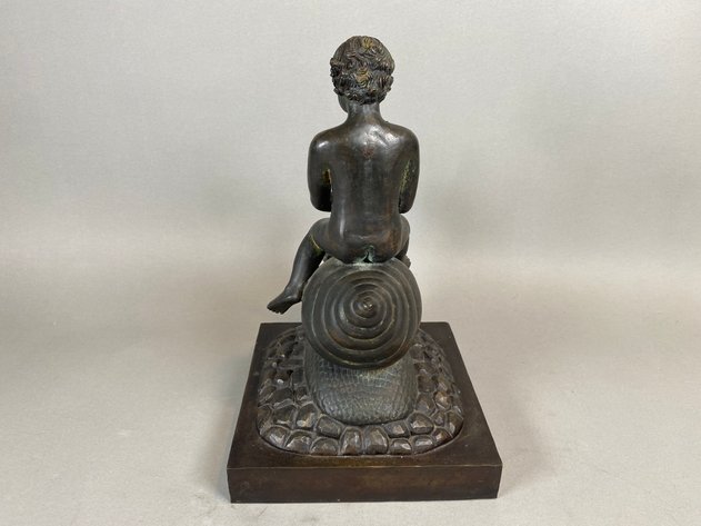 Image for Vintage Mythical Bronze Cherub Riding Snail Sculpture Maitland Smith