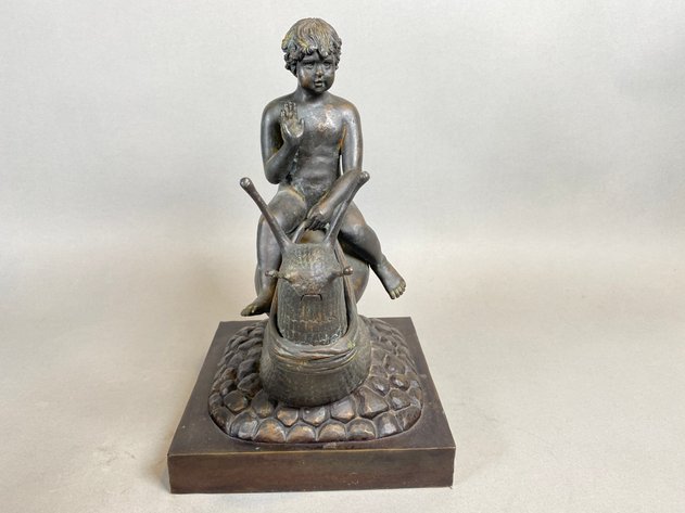 Image for Vintage Mythical Bronze Cherub Riding Snail Sculpture Maitland Smith