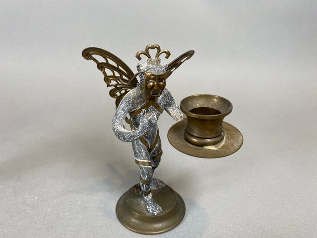 Image for (2) Petites Choses Winged Monkey Brass and Pewter Candle Holders