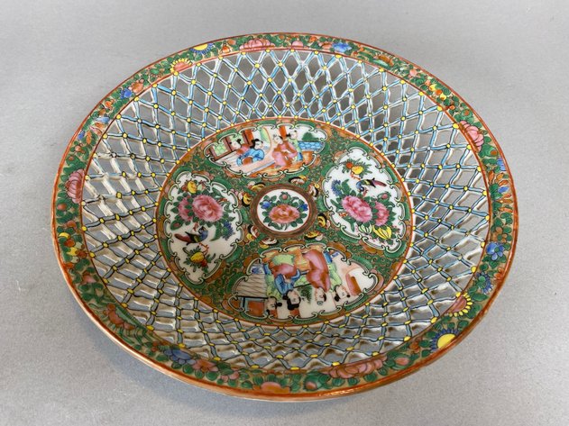Image for Antique Chinese Rose Medallion Reticulated Bowl