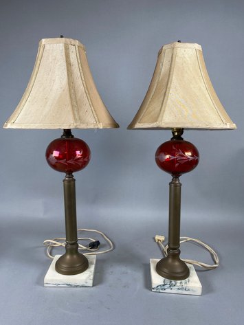 Image for Pair of Cranberry Glass Table Lamps