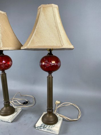 Image for Pair of Cranberry Glass Table Lamps