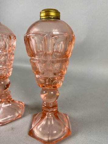 Image for Pair Antique Pink Oil Lamps