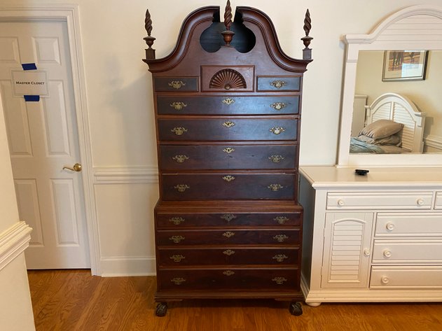 Image for Antique New England Chippendale Fan Carved Chest on Chest