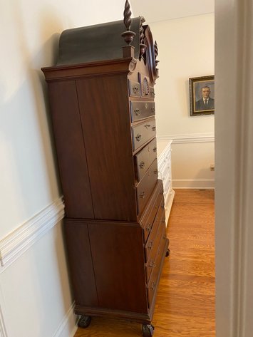 Image for Antique New England Chippendale Fan Carved Chest on Chest