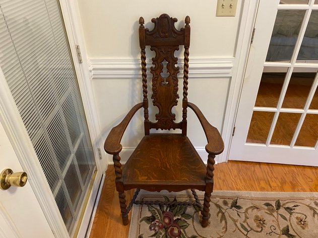 Image for Antique French Barley Twist Carved Oak Arm Chair