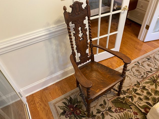 Image for Antique French Barley Twist Carved Oak Arm Chair