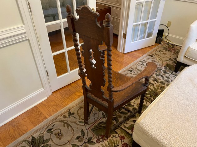 Image for Antique French Barley Twist Carved Oak Arm Chair
