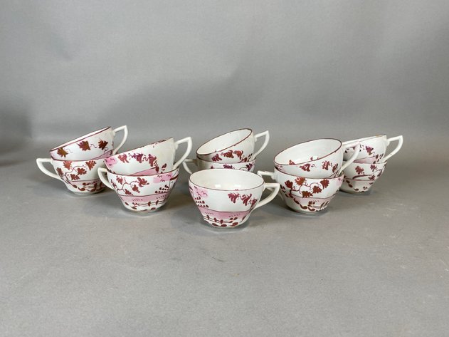 Image for (23) 19 Century C Staffordshire English Pink Lustre Ware Hand Painted Pottery Luncheon Plates and Saucers