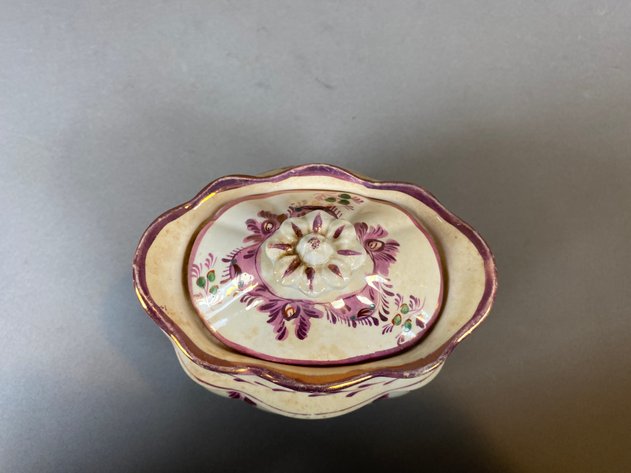 Image for (15) Piece Collection of Early 1800s Antique Pink and Purple Rose Gold, Hand Painted English Lustreware