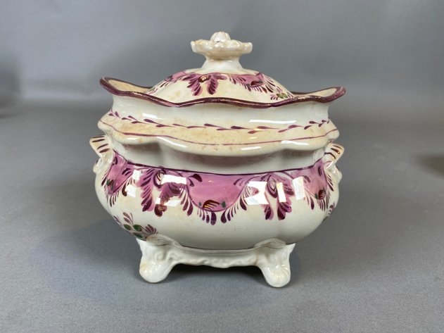 Image for (15) Piece Collection of Early 1800s Antique Pink and Purple Rose Gold, Hand Painted English Lustreware
