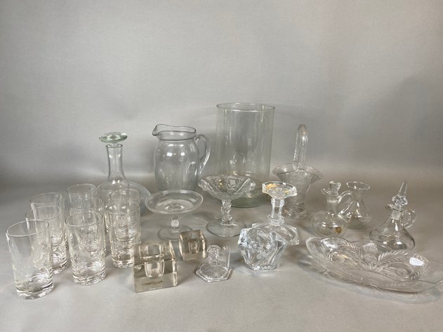 Image for (24) Assortment of Glassware Including Glasses, Vases, Decanters, Candlesticks and More!