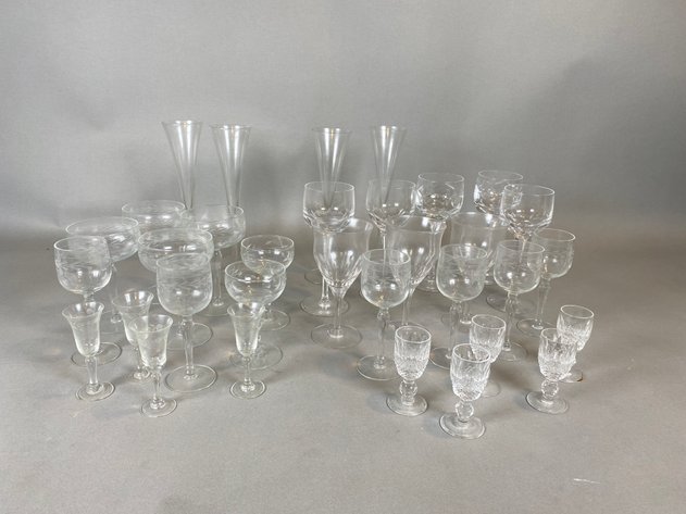 Image for (32) Collection of Glass Wine, Champagne and Cordial Glasses