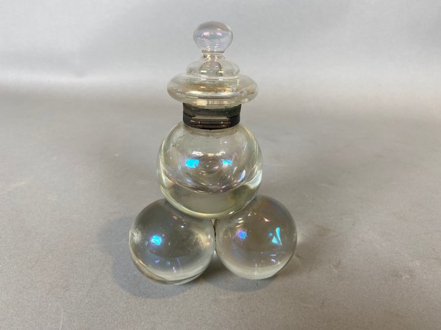 Image for Antique Glass Iridescent Soap Bubble Ink\well with Brass Hinge Circa 1880